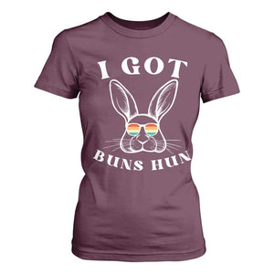 Rabbit Easter Bunny Sunglasses T Shirt For Women Retro Vintage I Got Buns Hun Funny Jokes TS10 Maroon Print Your Wear