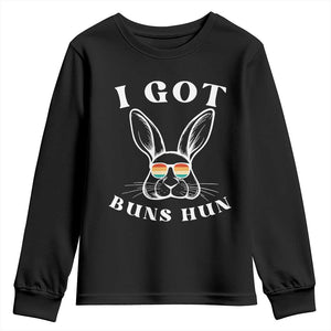 Rabbit Easter Bunny Sunglasses Youth Sweatshirt Retro Vintage I Got Buns Hun Funny Jokes TS10 Black Print Your Wear