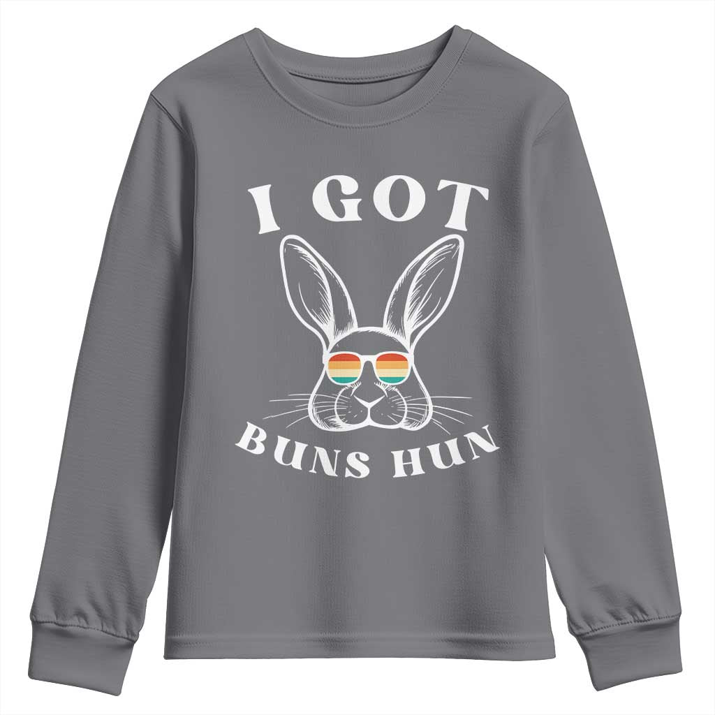 Rabbit Easter Bunny Sunglasses Youth Sweatshirt Retro Vintage I Got Buns Hun Funny Jokes TS10 Charcoal Print Your Wear