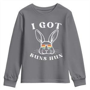 Rabbit Easter Bunny Sunglasses Youth Sweatshirt Retro Vintage I Got Buns Hun Funny Jokes TS10 Charcoal Print Your Wear