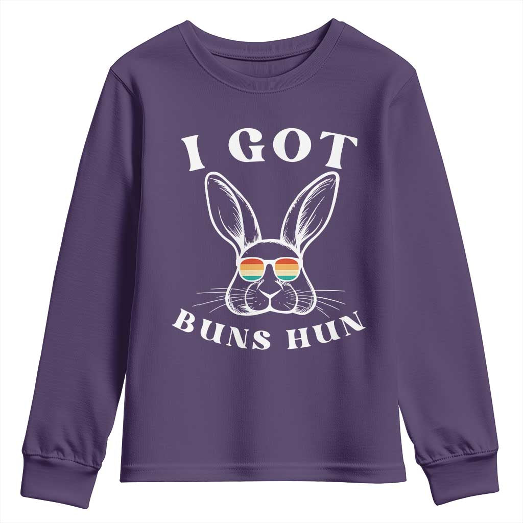 Rabbit Easter Bunny Sunglasses Youth Sweatshirt Retro Vintage I Got Buns Hun Funny Jokes TS10 Purple Print Your Wear