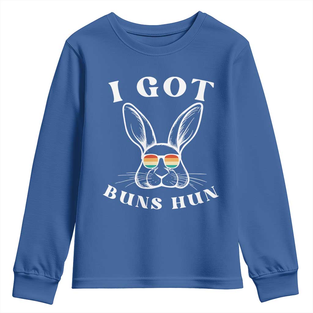 Rabbit Easter Bunny Sunglasses Youth Sweatshirt Retro Vintage I Got Buns Hun Funny Jokes TS10 Royal Blue Print Your Wear