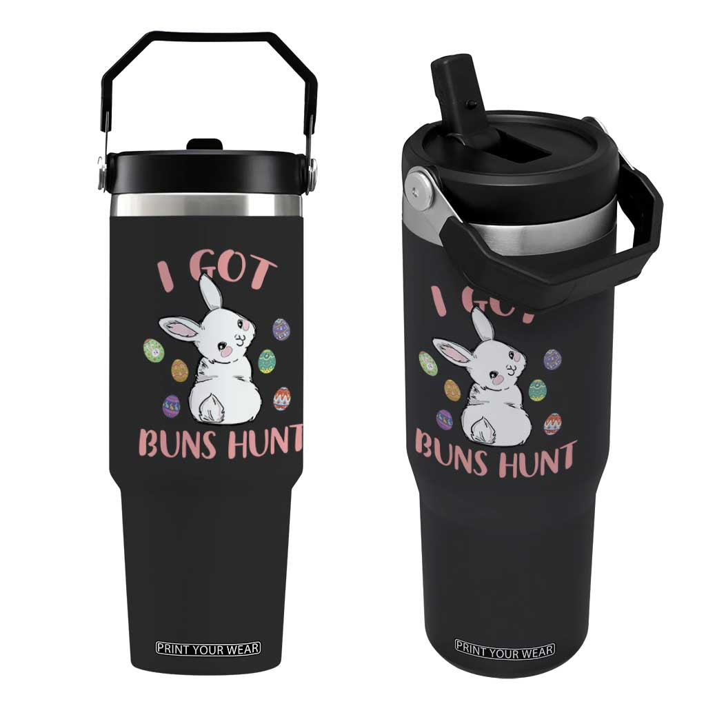 Rabbit Easter Bunny Sunglasses Flip Straw Tumbler I Got Buns Hun Funny Jokes TS10 One Size: 30 oz Black Print Your Wear