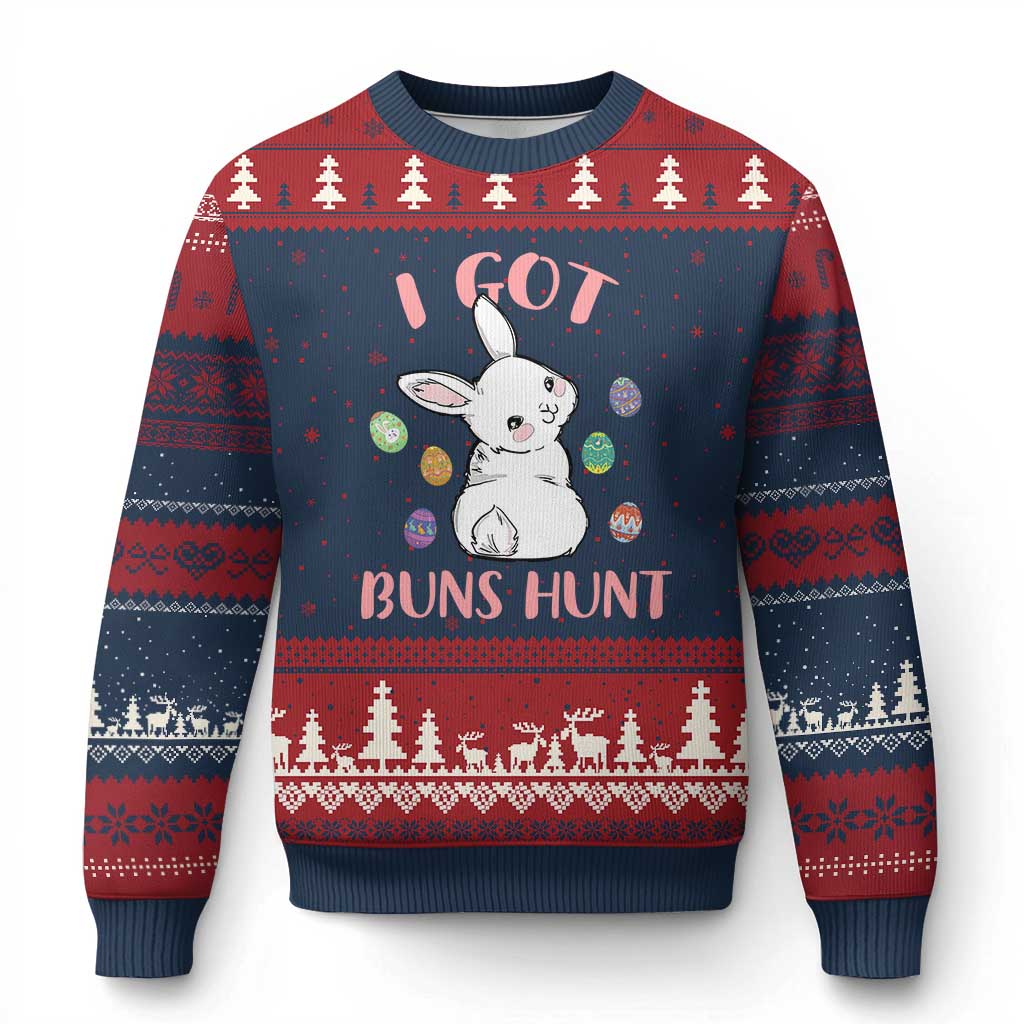 Rabbit Easter Bunny Sunglasses Ugly Christmas Sweater I Got Buns Hun Funny Jokes TS10 Navy Red Print Your Wear
