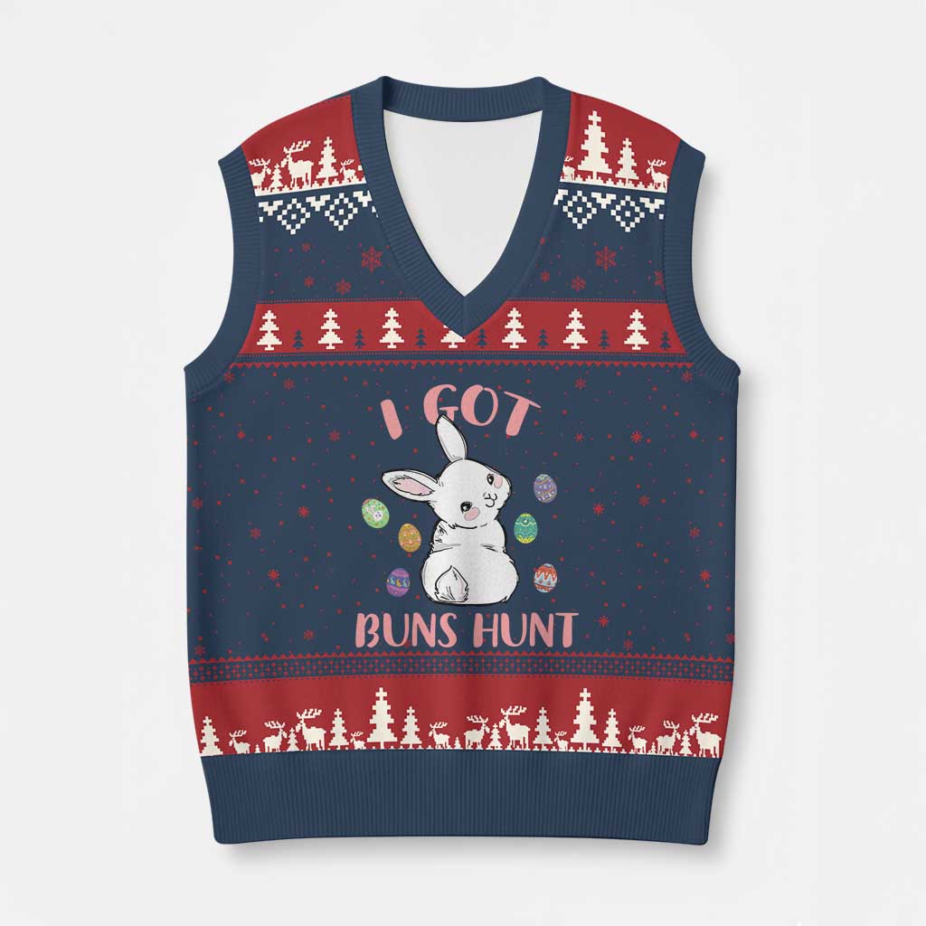 Rabbit Easter Bunny Sunglasses V-Neck Knit Sweater Vest I Got Buns Hun Funny Jokes TS10 Navy Red Print Your Wear