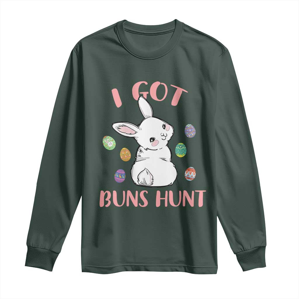 Rabbit Easter Bunny Sunglasses Long Sleeve Shirt I Got Buns Hun Funny Jokes TS10 Dark Forest Green Print Your Wear