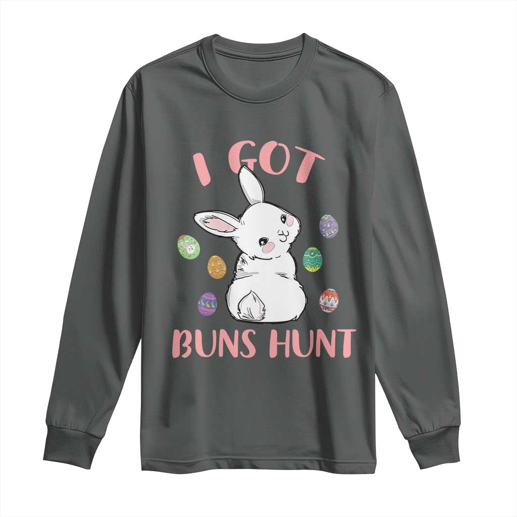 Rabbit Easter Bunny Sunglasses Long Sleeve Shirt I Got Buns Hun Funny Jokes TS10 Dark Heather Print Your Wear