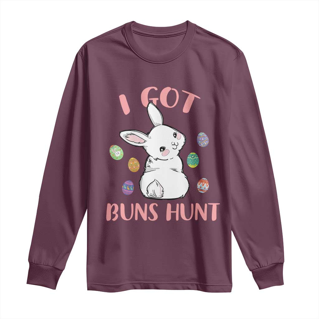Rabbit Easter Bunny Sunglasses Long Sleeve Shirt I Got Buns Hun Funny Jokes TS10 Maroon Print Your Wear