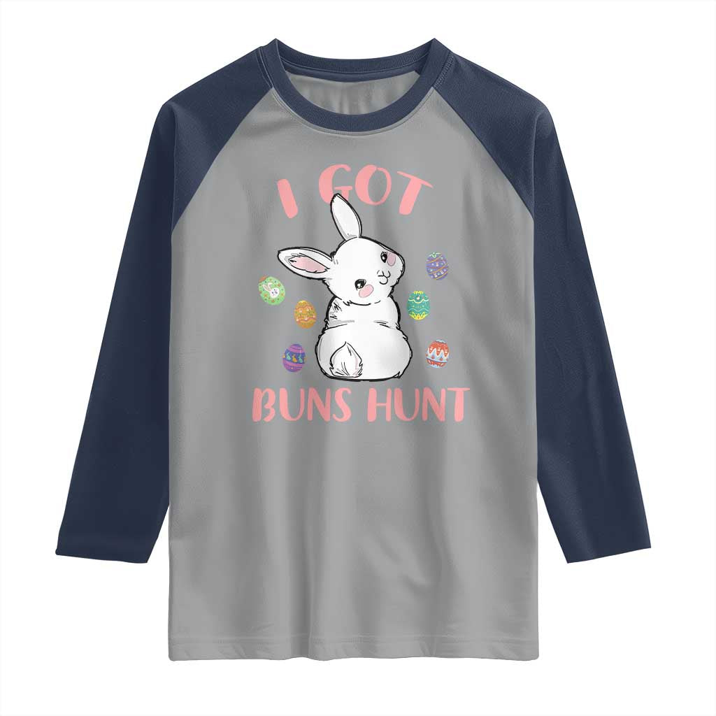 Rabbit Easter Bunny Sunglasses Raglan Shirt I Got Buns Hun Funny Jokes TS10 Sport Gray Navy Print Your Wear
