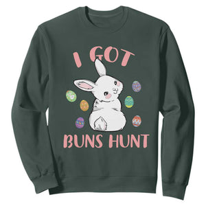 Rabbit Easter Bunny Sunglasses Sweatshirt I Got Buns Hun Funny Jokes TS10 Dark Forest Green Print Your Wear