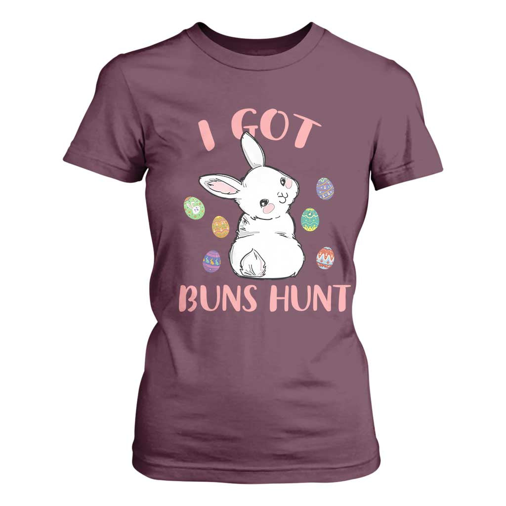 Rabbit Easter Bunny Sunglasses T Shirt For Women I Got Buns Hun Funny Jokes TS10 Maroon Print Your Wear