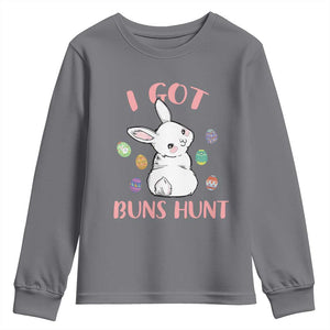 Rabbit Easter Bunny Sunglasses Youth Sweatshirt I Got Buns Hun Funny Jokes TS10 Charcoal Print Your Wear