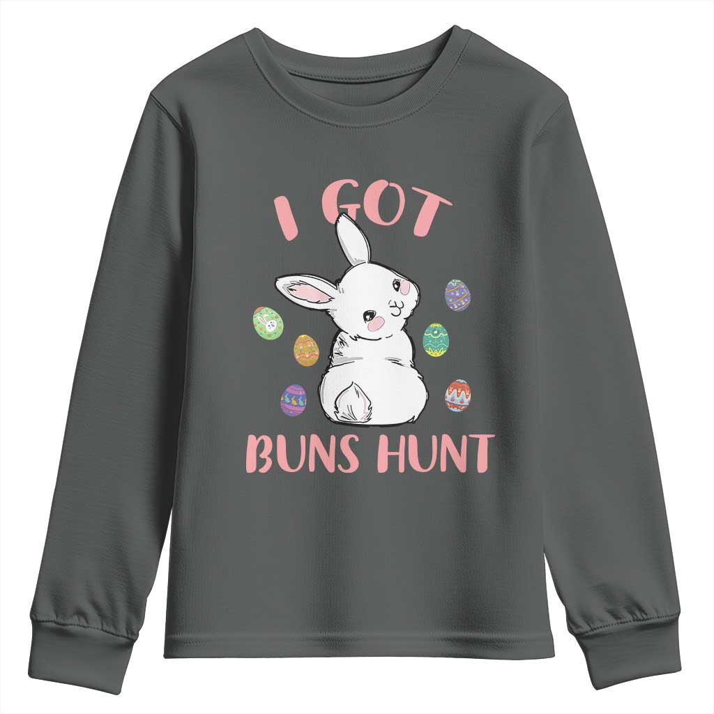 Rabbit Easter Bunny Sunglasses Youth Sweatshirt I Got Buns Hun Funny Jokes TS10 Dark Heather Print Your Wear