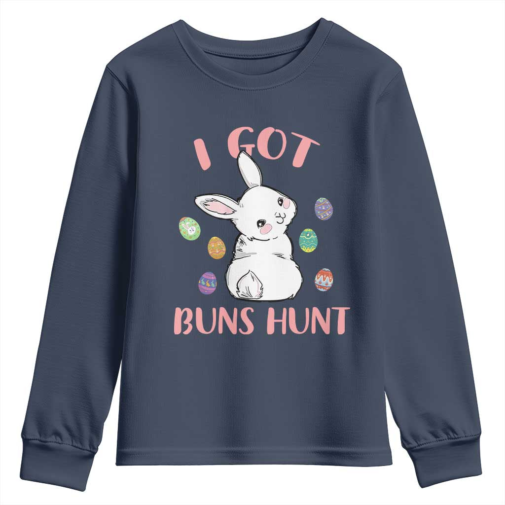 Rabbit Easter Bunny Sunglasses Youth Sweatshirt I Got Buns Hun Funny Jokes TS10 Navy Print Your Wear