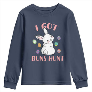 Rabbit Easter Bunny Sunglasses Youth Sweatshirt I Got Buns Hun Funny Jokes TS10 Navy Print Your Wear