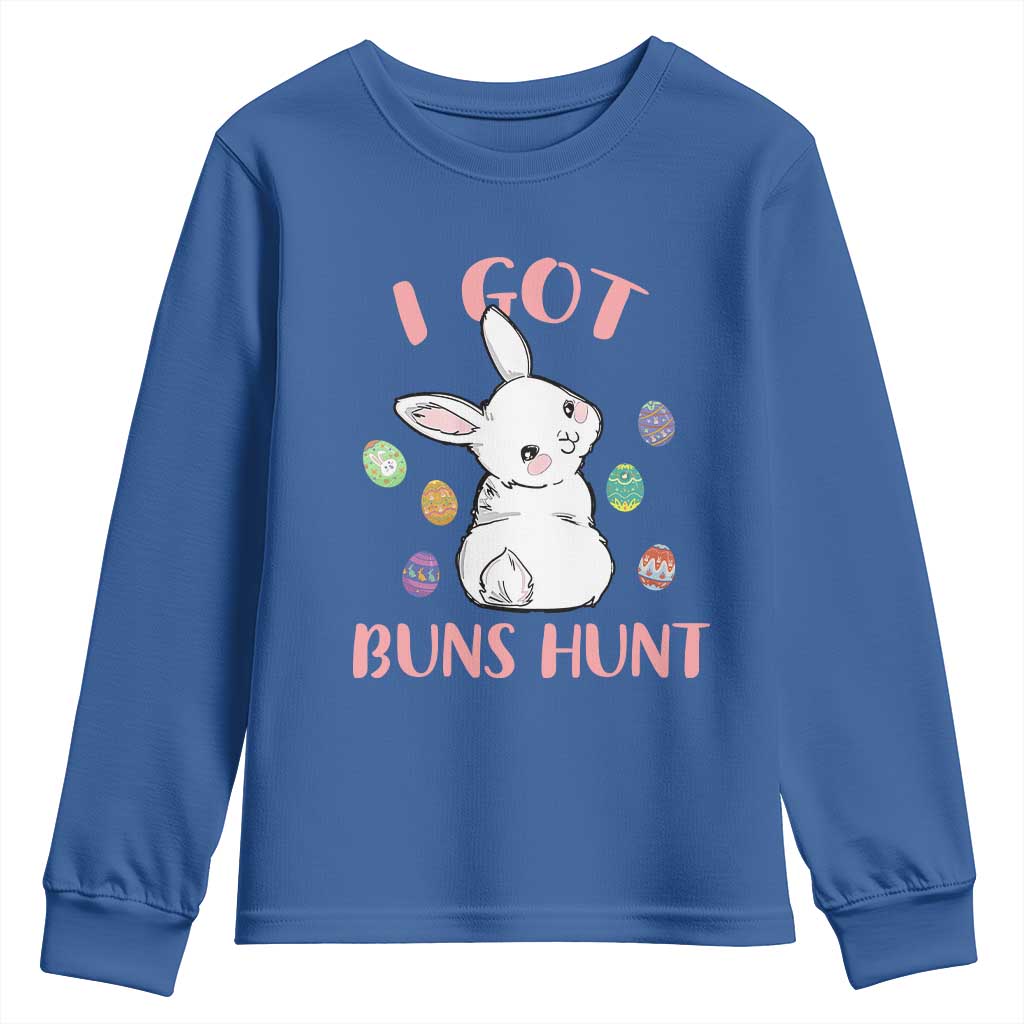 Rabbit Easter Bunny Sunglasses Youth Sweatshirt I Got Buns Hun Funny Jokes TS10 Royal Blue Print Your Wear