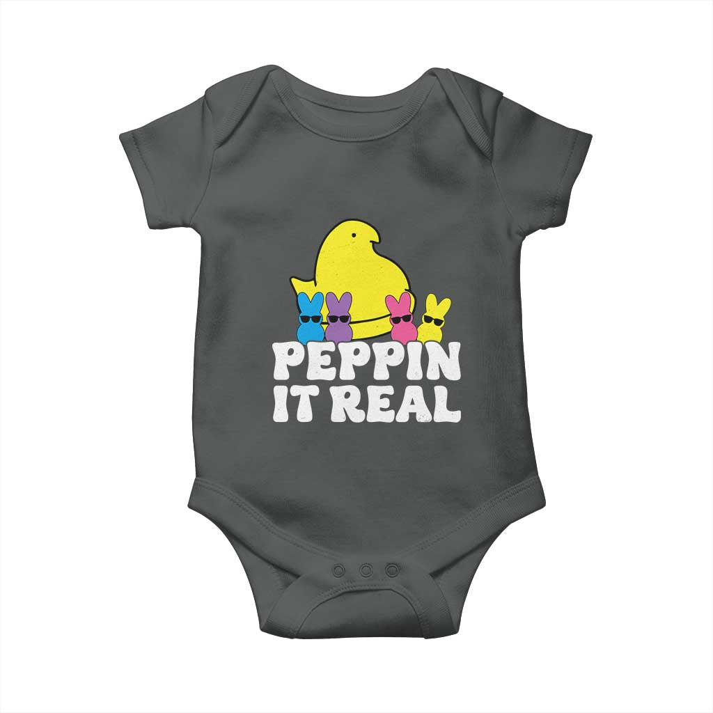 Easter Bunny Baby Onesie Peepin It Real Rabbit Candy Easter TS10 Dark Heather Print Your Wear