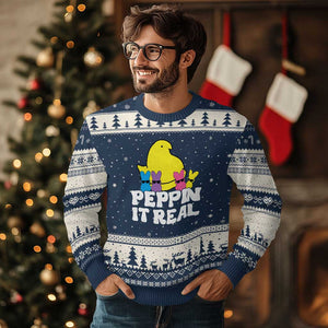 Easter Bunny Ugly Christmas Sweater Peepin It Real Rabbit Candy Easter TS10 Navy Beige Print Your Wear