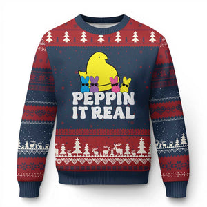 Easter Bunny Ugly Christmas Sweater Peepin It Real Rabbit Candy Easter TS10 Navy Red Print Your Wear
