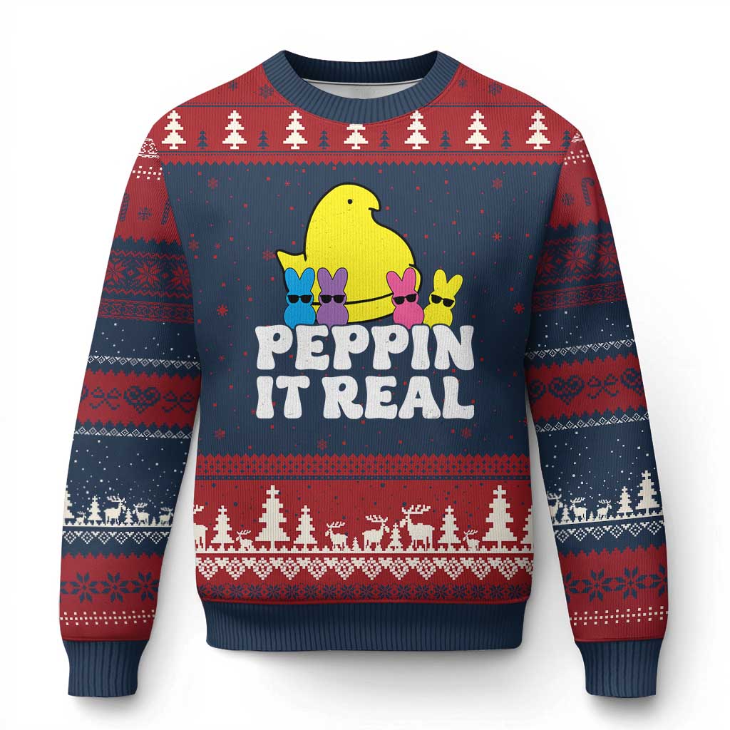 Easter Bunny Ugly Christmas Sweater Peepin It Real Rabbit Candy Easter TS10 Navy Red Print Your Wear