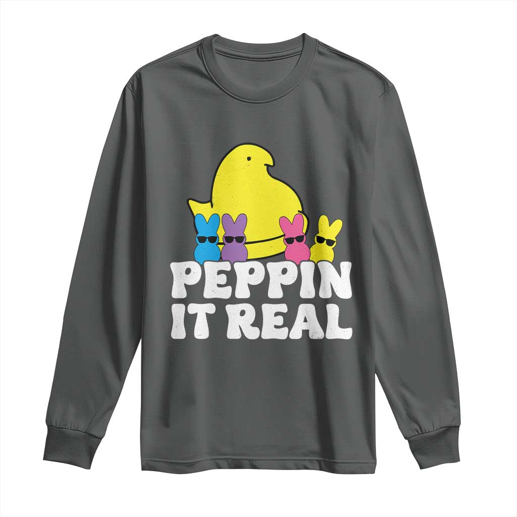 Easter Bunny Long Sleeve Shirt Peepin It Real Rabbit Candy Easter TS10 Dark Heather Print Your Wear