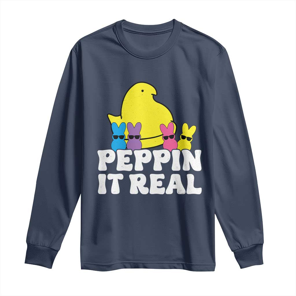Easter Bunny Long Sleeve Shirt Peepin It Real Rabbit Candy Easter TS10 Navy Print Your Wear