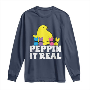 Easter Bunny Long Sleeve Shirt Peepin It Real Rabbit Candy Easter TS10 Navy Print Your Wear