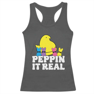 Easter Bunny Racerback Tank Top Peepin It Real Rabbit Candy Easter TS10 Dark Heather Print Your Wear
