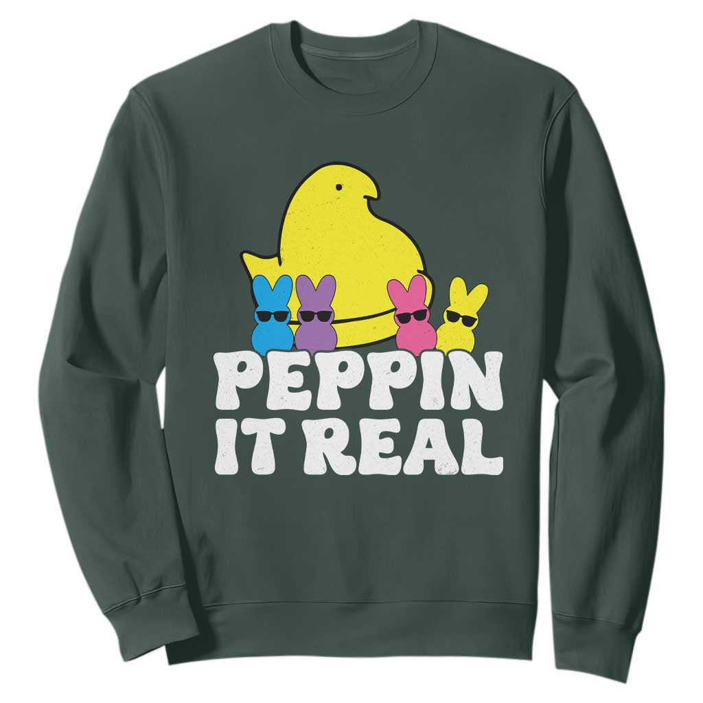 Easter Bunny Sweatshirt Peepin It Real Rabbit Candy Easter TS10 Dark Forest Green Print Your Wear