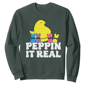 Easter Bunny Sweatshirt Peepin It Real Rabbit Candy Easter TS10 Dark Forest Green Print Your Wear