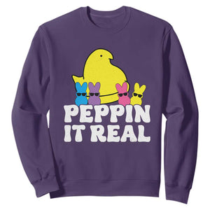 Easter Bunny Sweatshirt Peepin It Real Rabbit Candy Easter TS10 Purple Print Your Wear