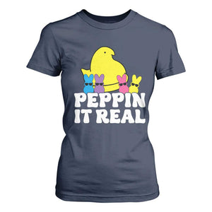 Easter Bunny T Shirt For Women Peepin It Real Rabbit Candy Easter TS10 Navy Print Your Wear