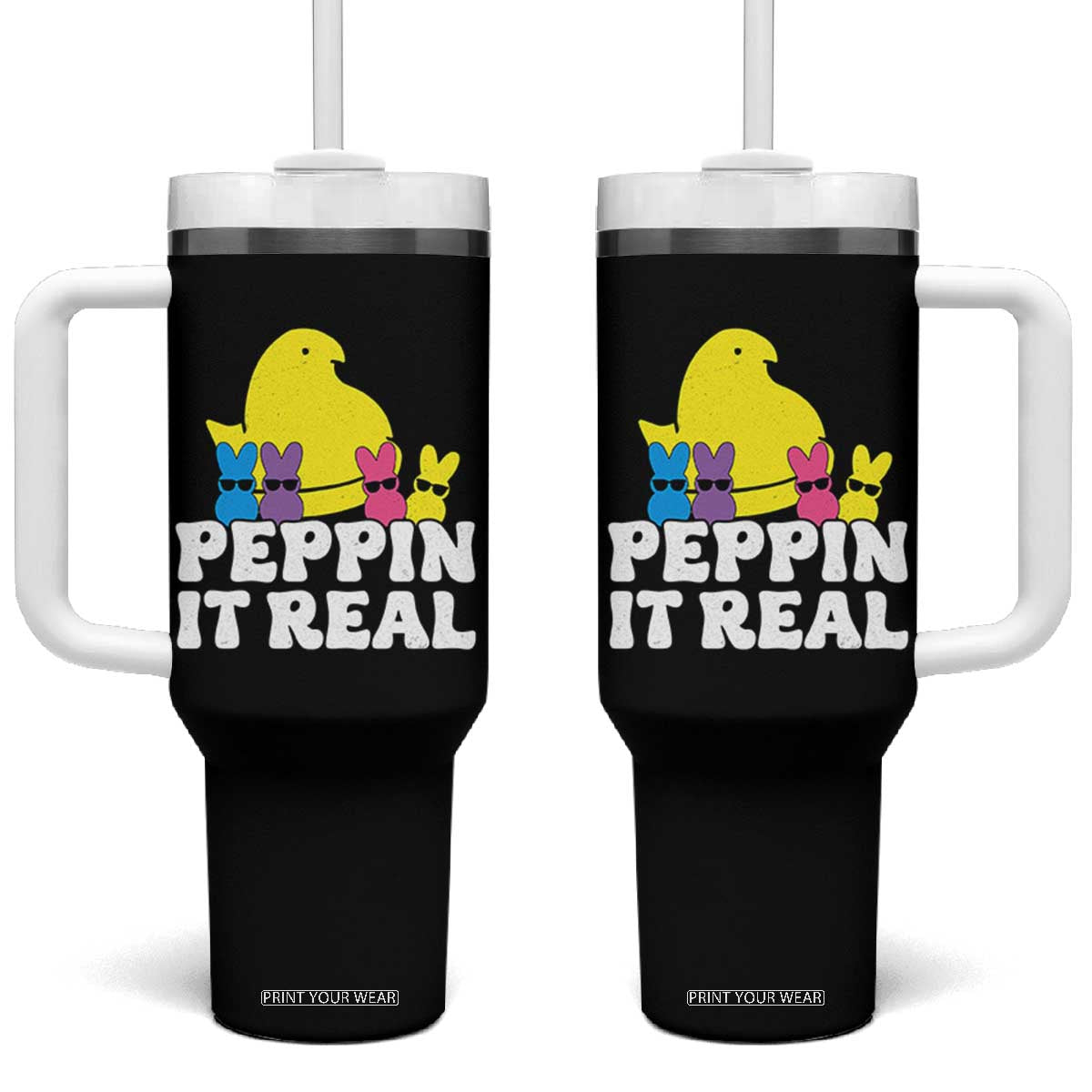 Easter Bunny Tumbler With Handle Peepin It Real Rabbit Candy Easter TS10 One Size: 40 oz Black Print Your Wear