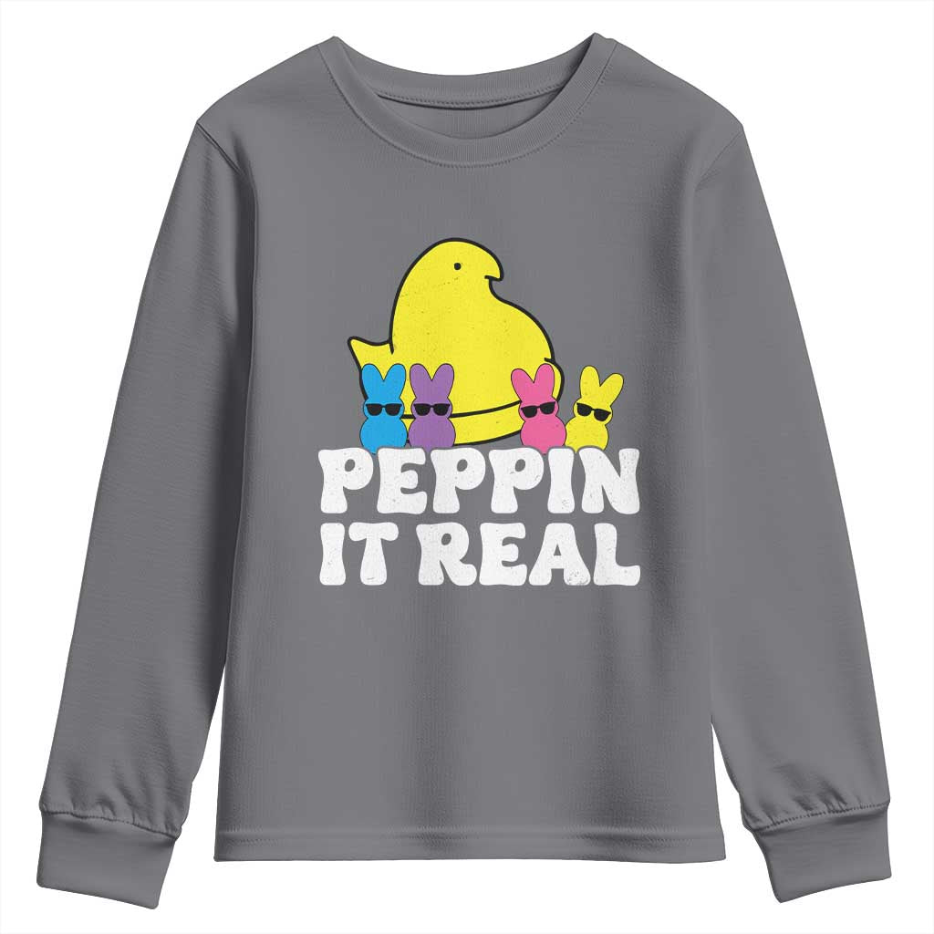 Easter Bunny Youth Sweatshirt Peepin It Real Rabbit Candy Easter TS10 Charcoal Print Your Wear