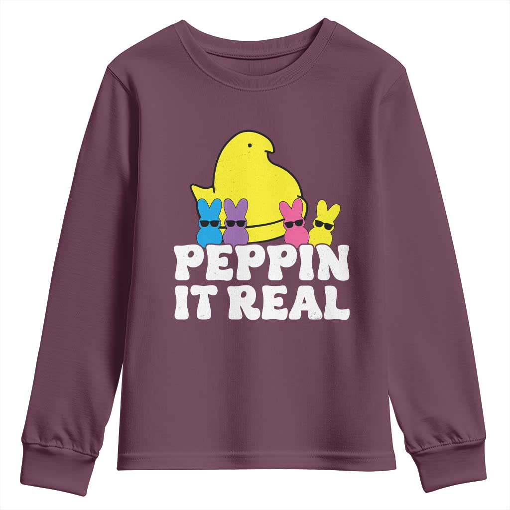 Easter Bunny Youth Sweatshirt Peepin It Real Rabbit Candy Easter TS10 Maroon Print Your Wear