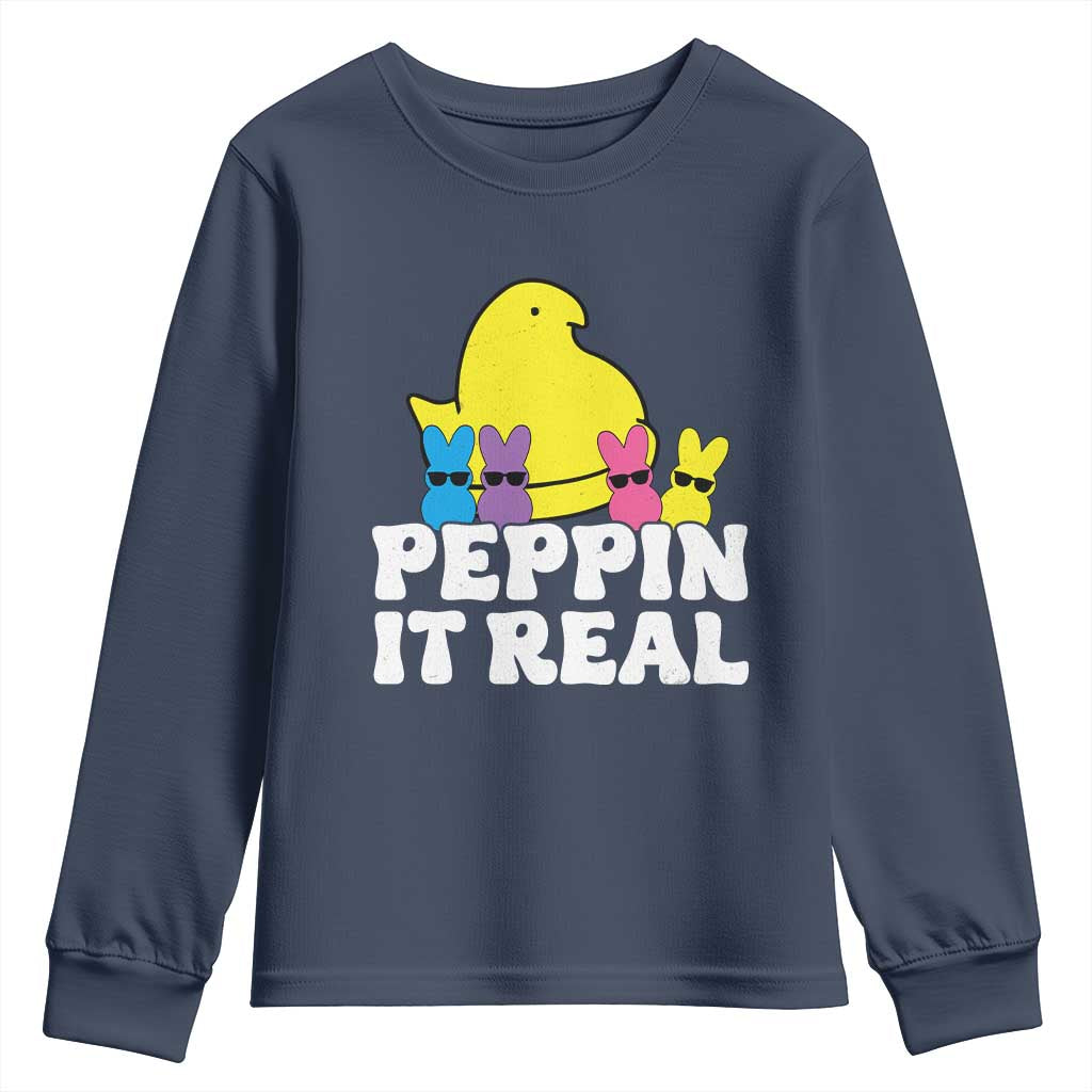 Easter Bunny Youth Sweatshirt Peepin It Real Rabbit Candy Easter TS10 Navy Print Your Wear
