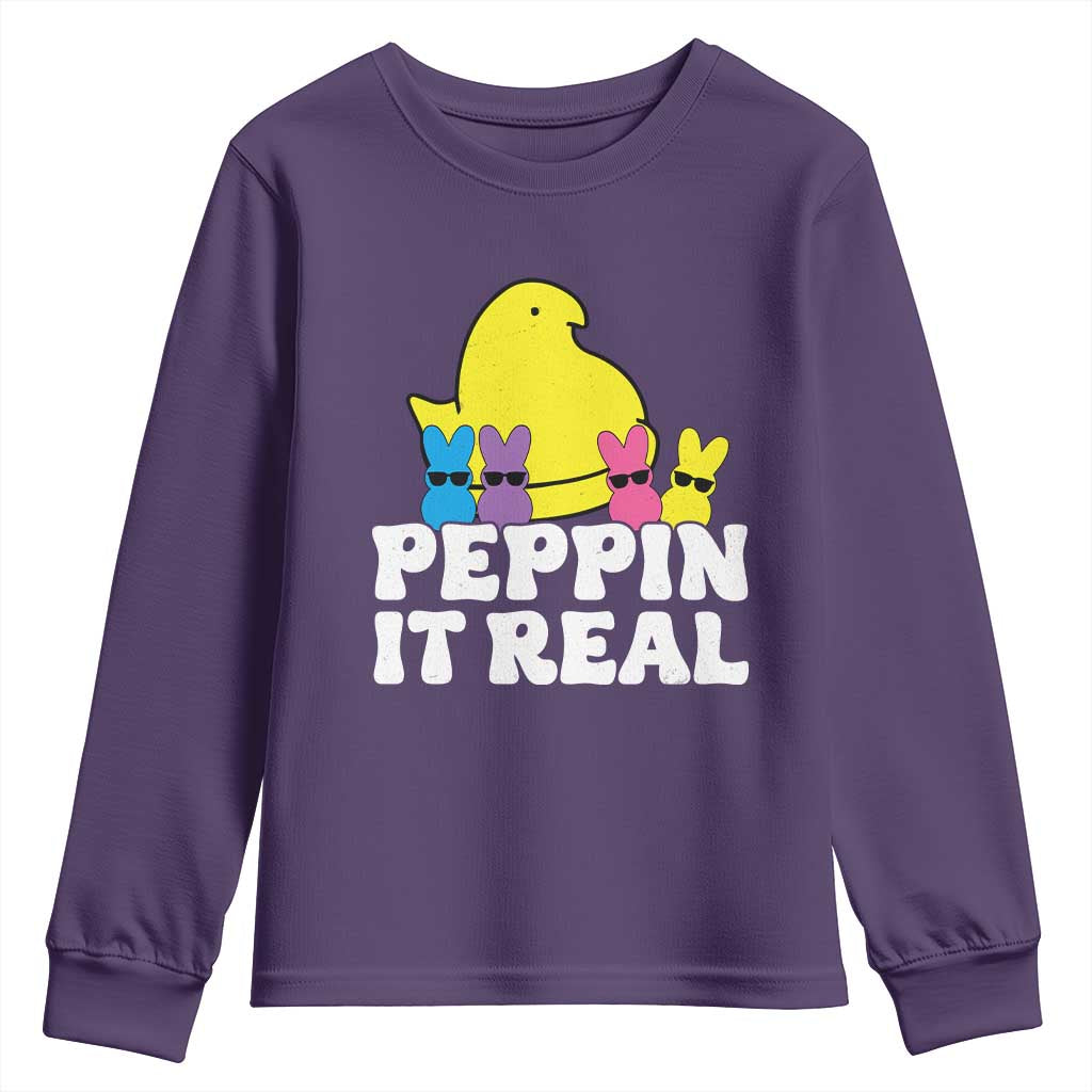 Easter Bunny Youth Sweatshirt Peepin It Real Rabbit Candy Easter TS10 Purple Print Your Wear
