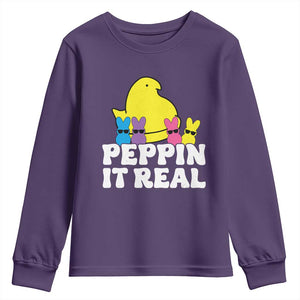 Easter Bunny Youth Sweatshirt Peepin It Real Rabbit Candy Easter TS10 Purple Print Your Wear