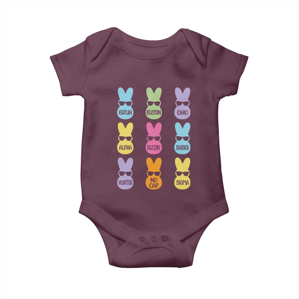 Easter Bruh Baby Onesie Gen Alpha Slang Skibidi Rizz Cute Bunny TS10 Maroon Print Your Wear