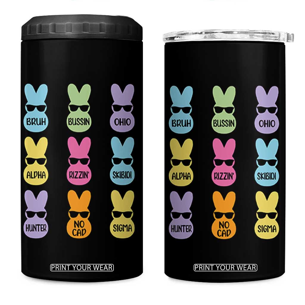 Easter Bruh 4 in 1 Can Cooler Tumbler Gen Alpha Slang Skibidi Rizz Cute Bunny TS10 One Size: 16 oz Black Print Your Wear