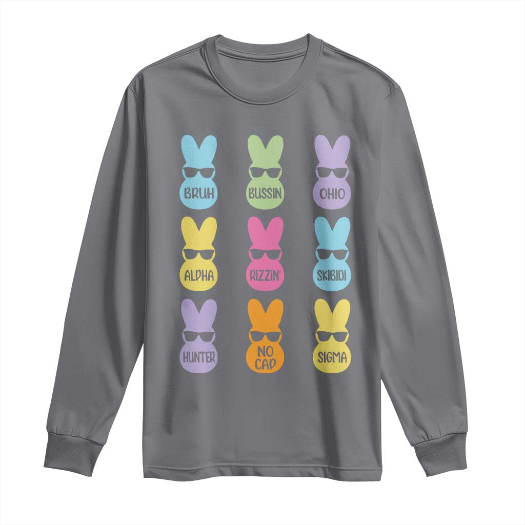 Easter Bruh Long Sleeve Shirt Gen Alpha Slang Skibidi Rizz Cute Bunny TS10 Charcoal Print Your Wear