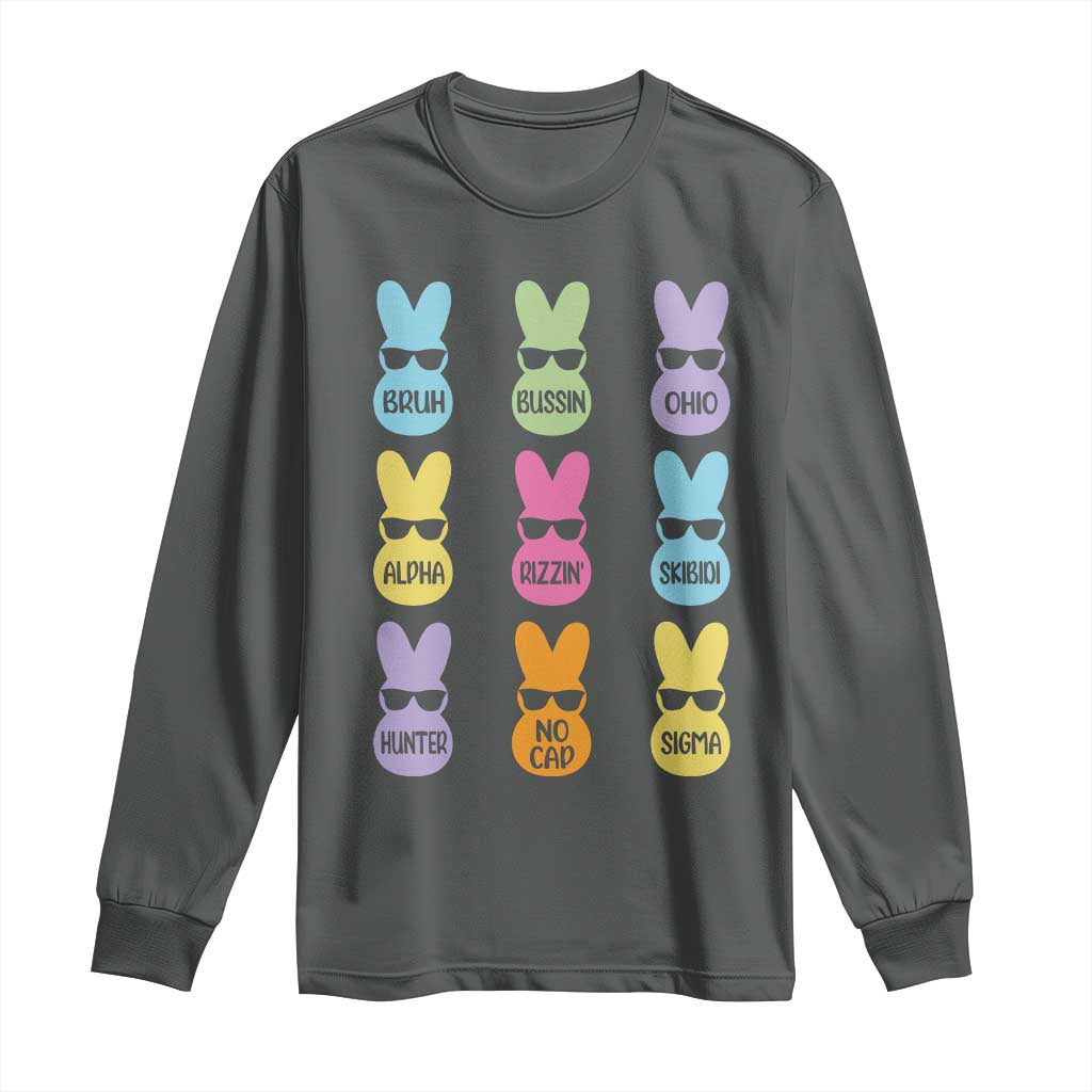 Easter Bruh Long Sleeve Shirt Gen Alpha Slang Skibidi Rizz Cute Bunny TS10 Dark Heather Print Your Wear
