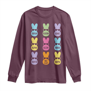 Easter Bruh Long Sleeve Shirt Gen Alpha Slang Skibidi Rizz Cute Bunny TS10 Maroon Print Your Wear