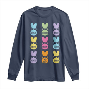 Easter Bruh Long Sleeve Shirt Gen Alpha Slang Skibidi Rizz Cute Bunny TS10 Navy Print Your Wear