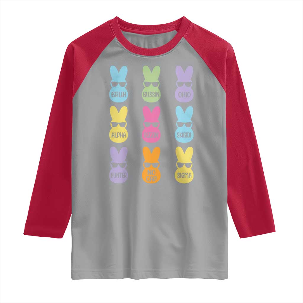 Easter Bruh Raglan Shirt Gen Alpha Slang Skibidi Rizz Cute Bunny TS10 Sport Gray Red Print Your Wear