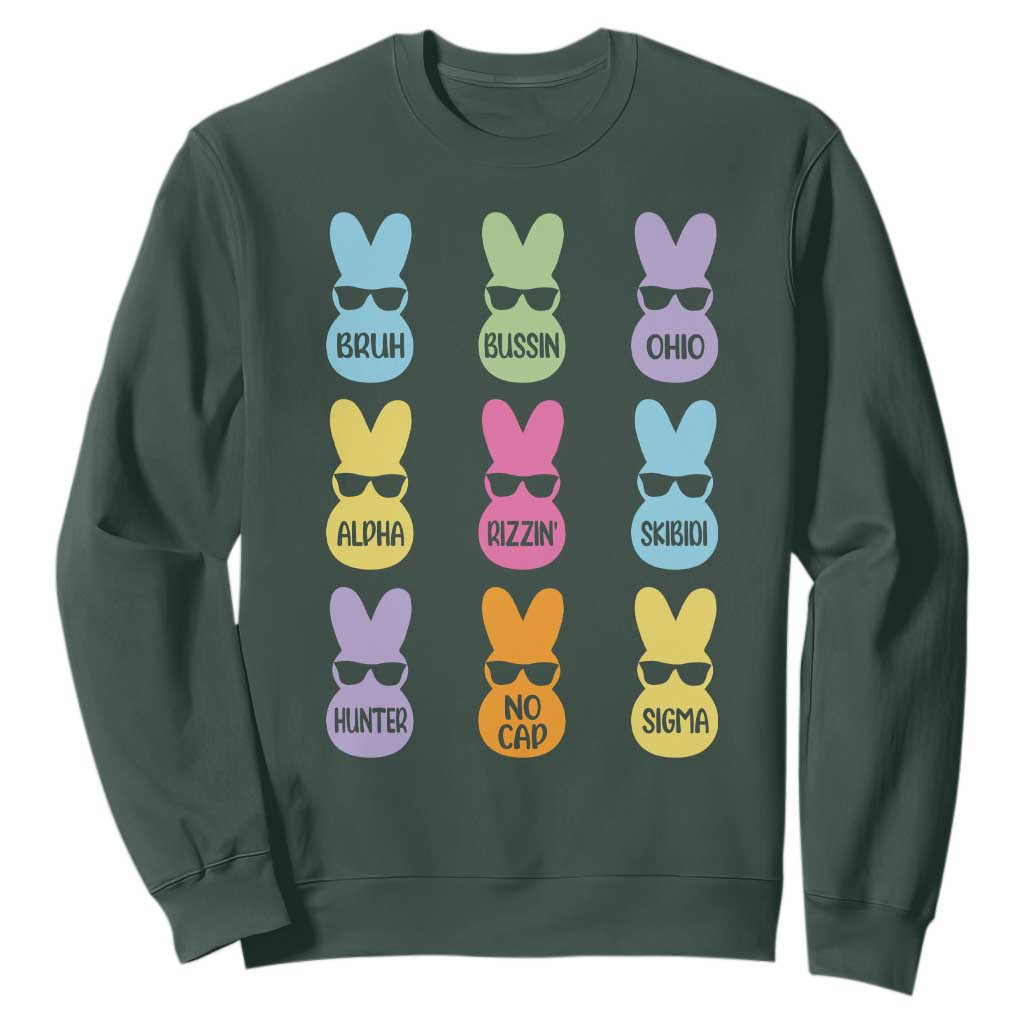 Easter Bruh Sweatshirt Gen Alpha Slang Skibidi Rizz Cute Bunny TS10 Dark Forest Green Print Your Wear