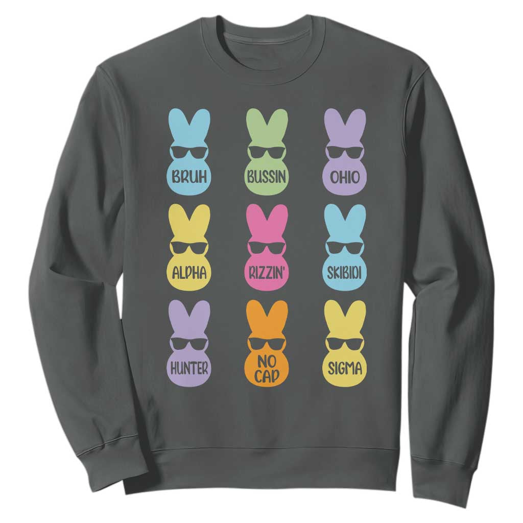 Easter Bruh Sweatshirt Gen Alpha Slang Skibidi Rizz Cute Bunny TS10 Dark Heather Print Your Wear