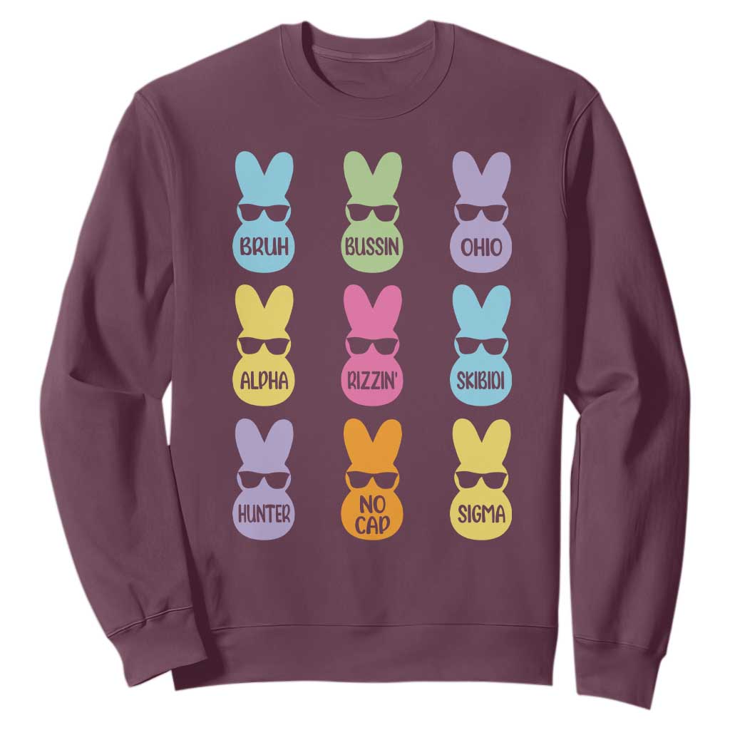 Easter Bruh Sweatshirt Gen Alpha Slang Skibidi Rizz Cute Bunny TS10 Maroon Print Your Wear