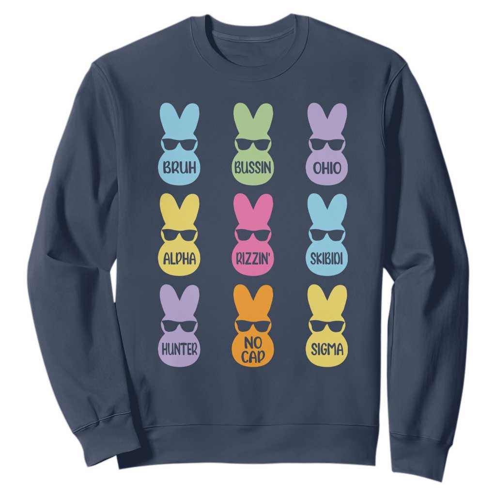 Easter Bruh Sweatshirt Gen Alpha Slang Skibidi Rizz Cute Bunny TS10 Navy Print Your Wear