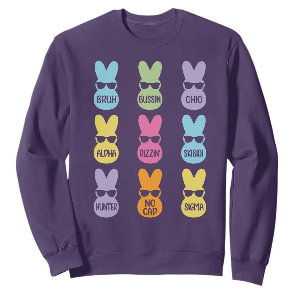 Easter Bruh Sweatshirt Gen Alpha Slang Skibidi Rizz Cute Bunny TS10 Purple Print Your Wear